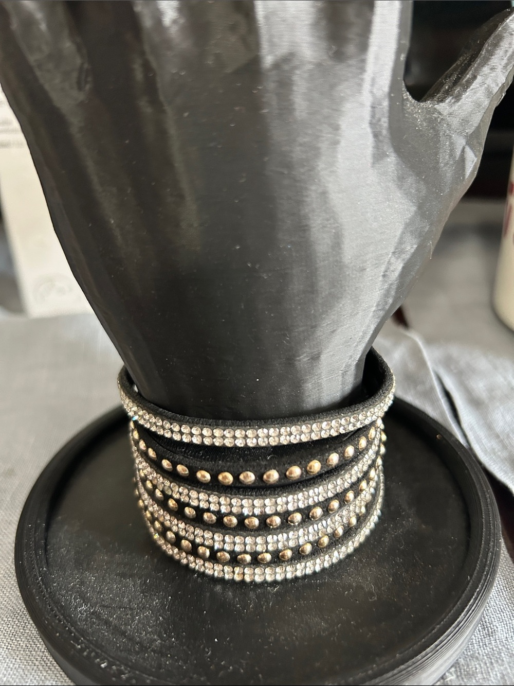 Source Unknown Black Multi-Row Rhinestone and Stud Bracelet
